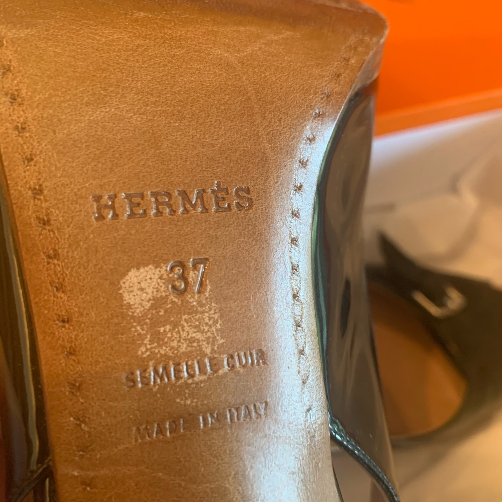 Vintage Hermès Black Patent Leather Slingback Heels~Size 37 - Picture 12 of 15